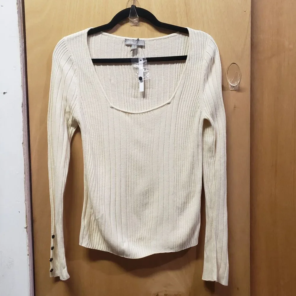 NWT ASOS sweater-beige square neck Sz 8 RRR shoulder-hem 22.5 